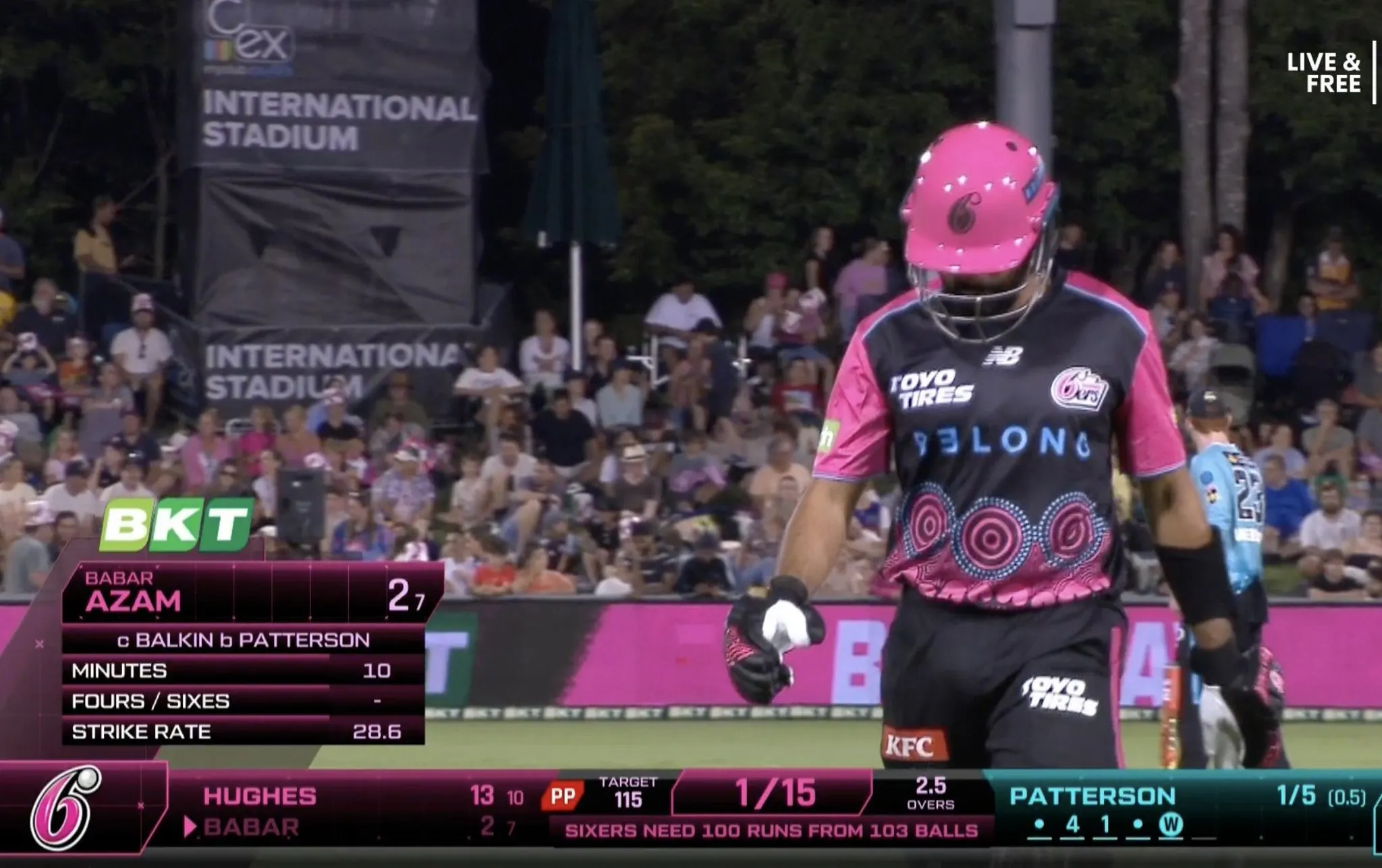 BBL Thriller: Ollie Patterson ने Babar Azam को जल्दी आउट कर Sixers को संकट में डाला