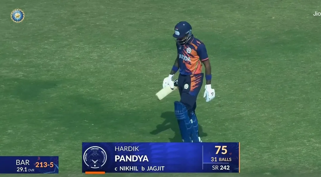 हार्दिक पांड्या का विस्फोटक 75, बरोड़ा ने चंडीगढ़ पर बनाई मजबूत पकड़